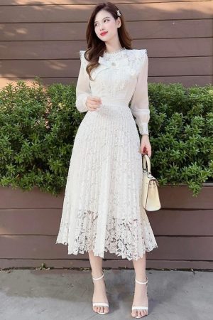 anh fashion váy ren dài tay